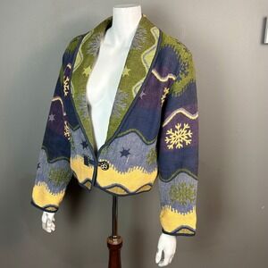 Novelty Snowflake Shawl Jacket Cardigan M Artsy‎ Southwestern VTG Flashback